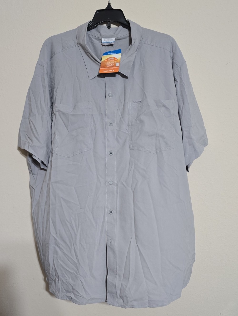 NWT Mens Columbia Light Gray Short Sleeve Button-Up Shirt Size 3X